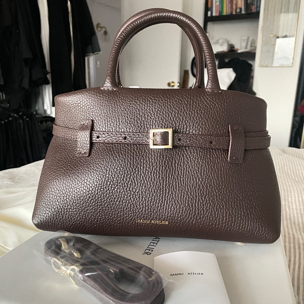 Manu Atelier Cambon 25 in Deep rich brown with gold hardware.